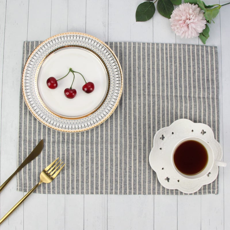 INFEI Broad Striped Cotton Blended Dinner Cloth Napkins - Set of 12 (40 x 30 cm) - for Events & Home Use (Navy) - Image 3